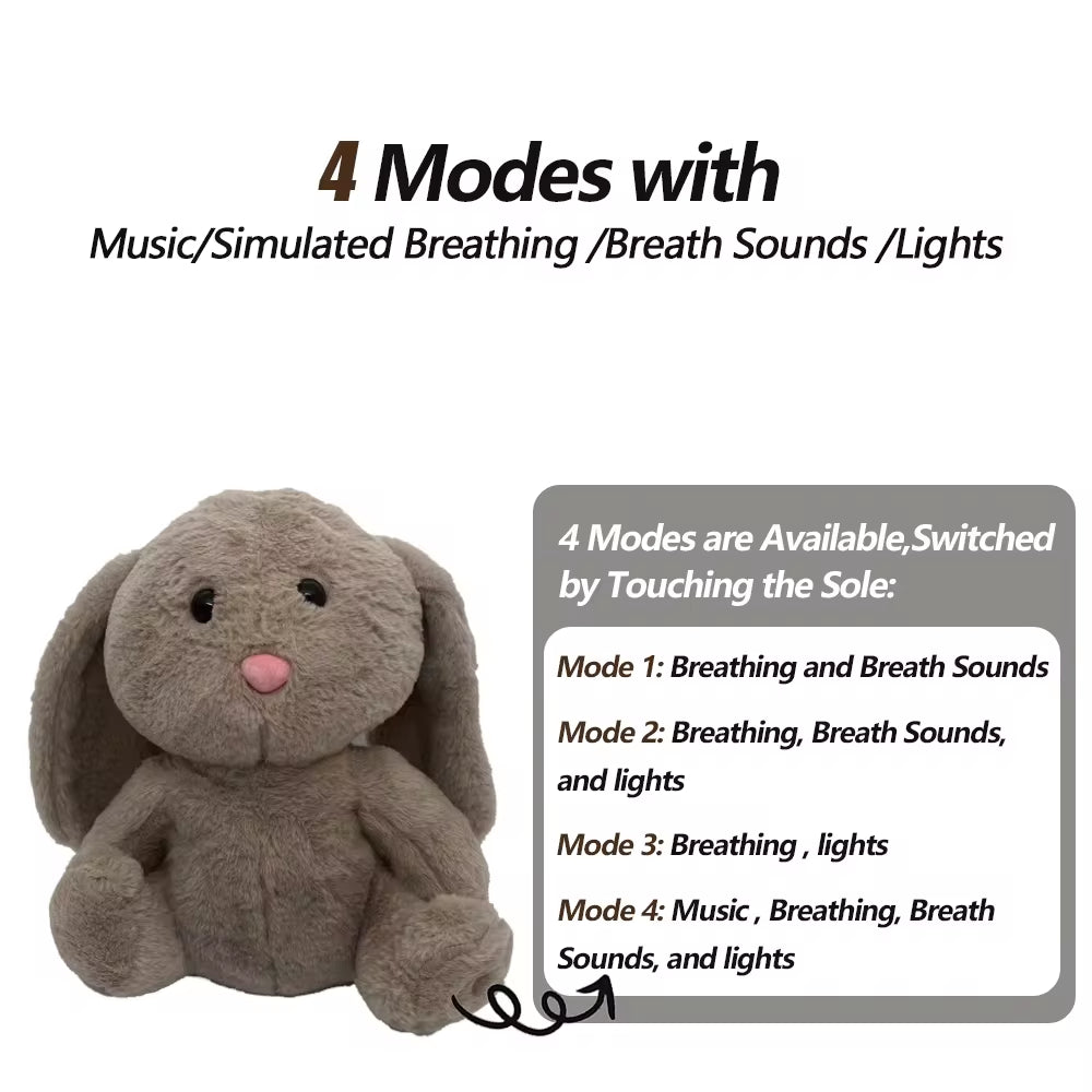 4-in-1 Soothing Bunny Plush Toy: Breathing Comfort and Relaxation for Babies with Calming Melodies and Soft Lights