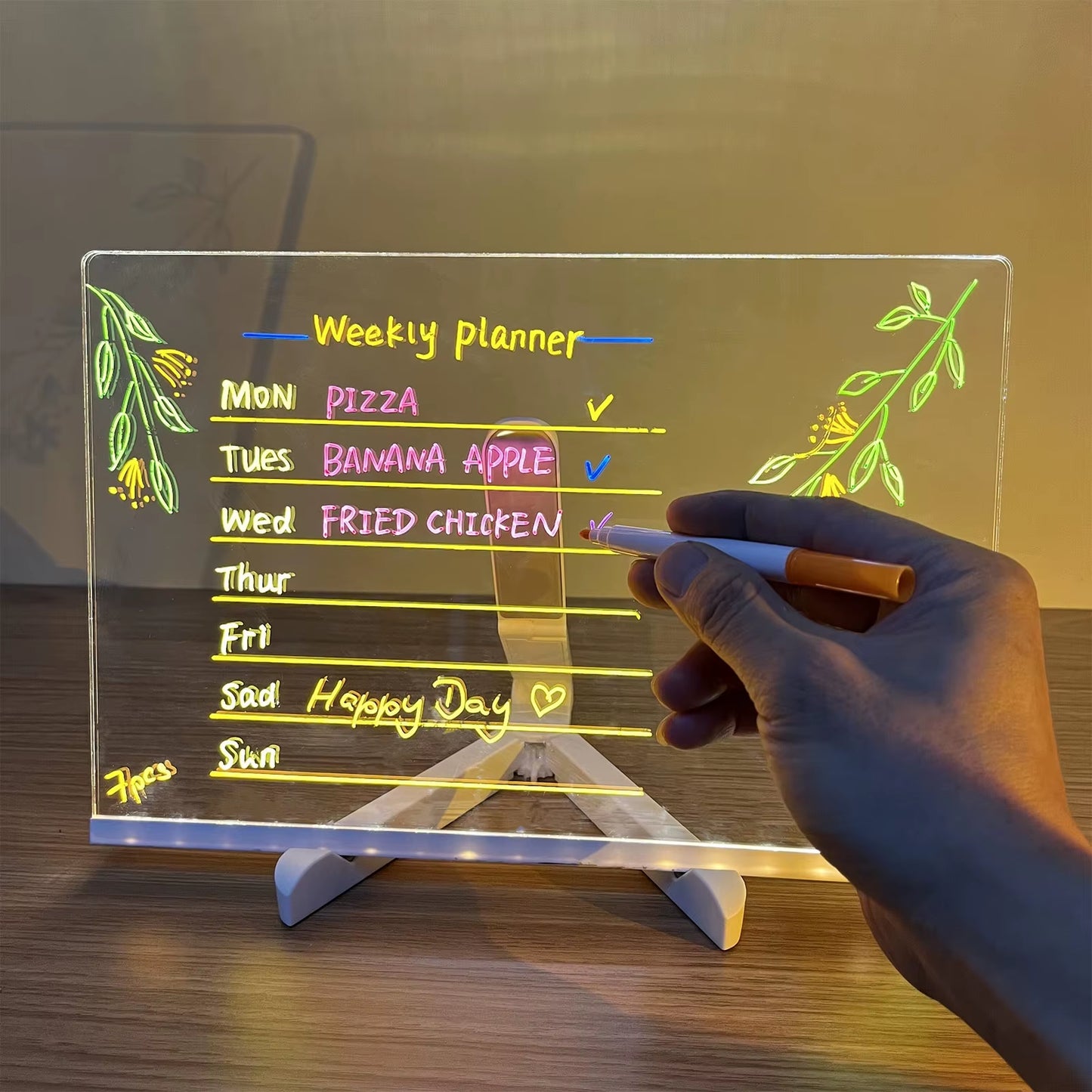 Glowing LED Acrylic Drawing Board - Erasable Memo & Night Light for Unique Gifts!