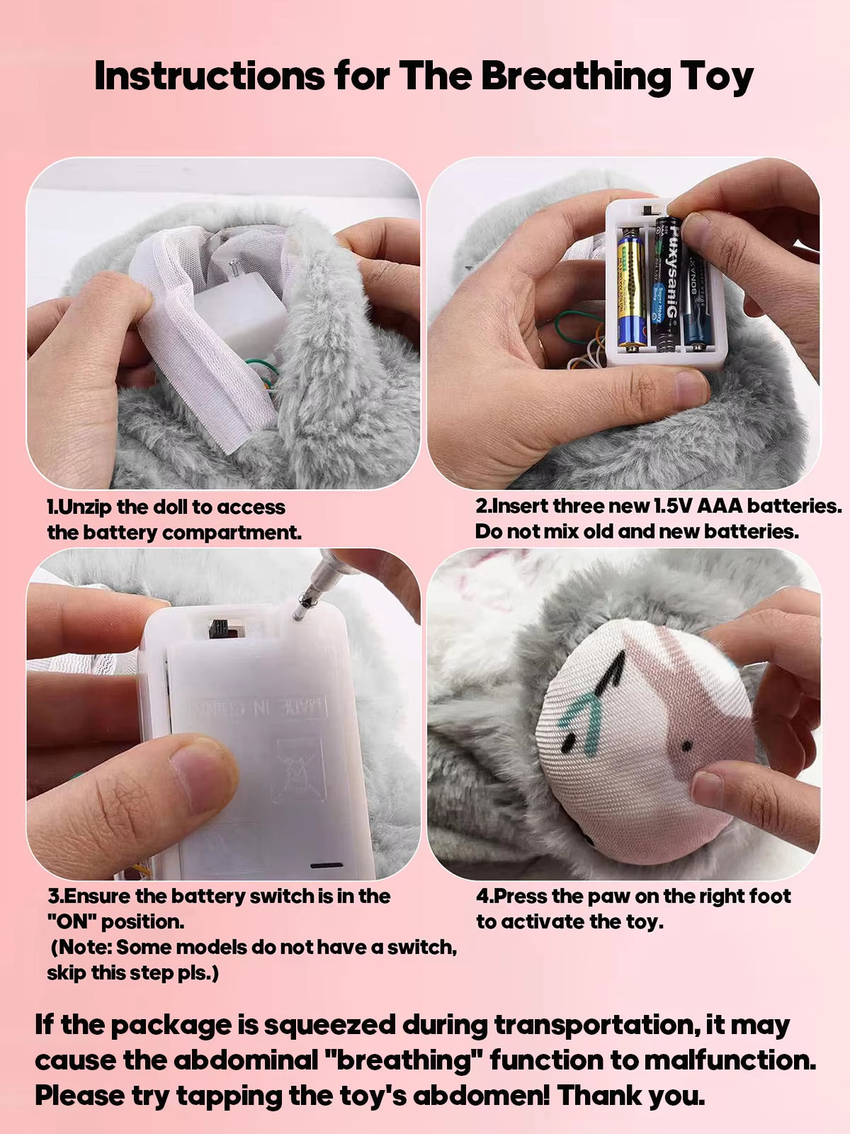 4-in-1 Soothing Bunny Plush Toy: Breathing Comfort and Relaxation for Babies with Calming Melodies and Soft Lights